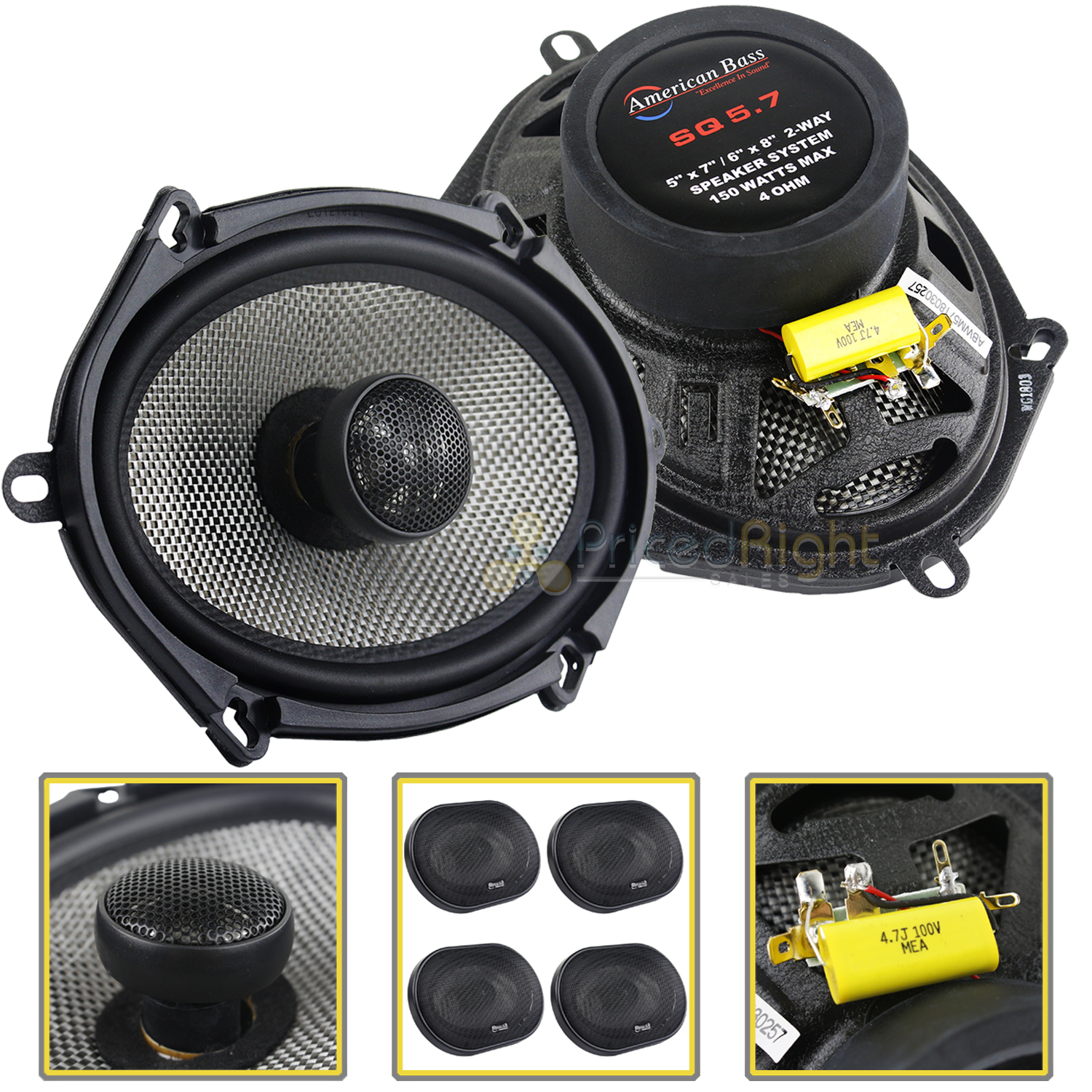 4 Pack American Bass 6x8" 2 Way Coaxial Car Stereo Speakers SQ5.7 150W